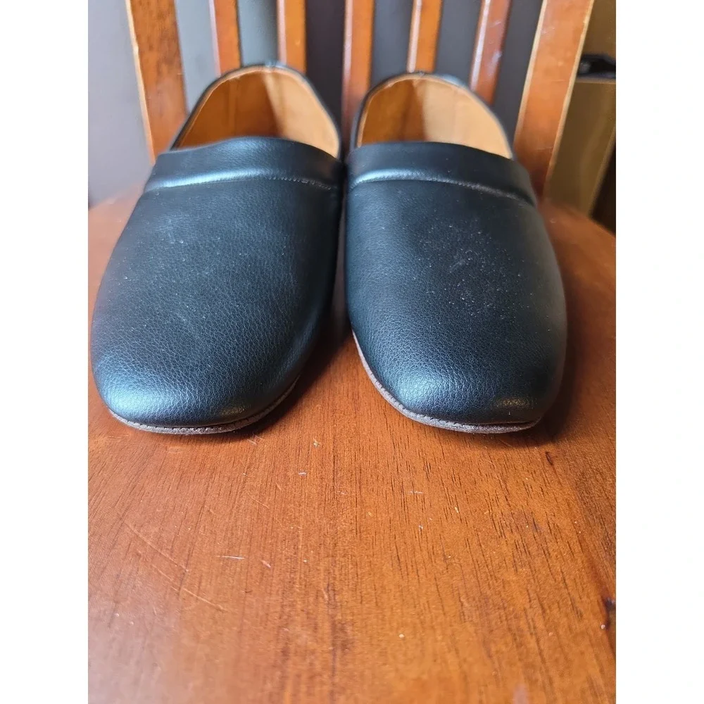 Vermont Country Store Men's Classic LEATHER SLIPPERS Size 11 M  Black EUC  Worn